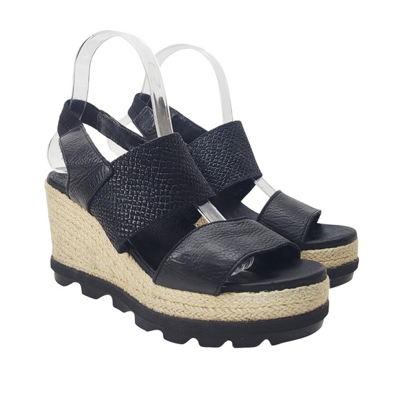 Sorel Joanie II Black Slingback Espadrille Wedges Sandals - Size 8.5 - Picture 1 of 9